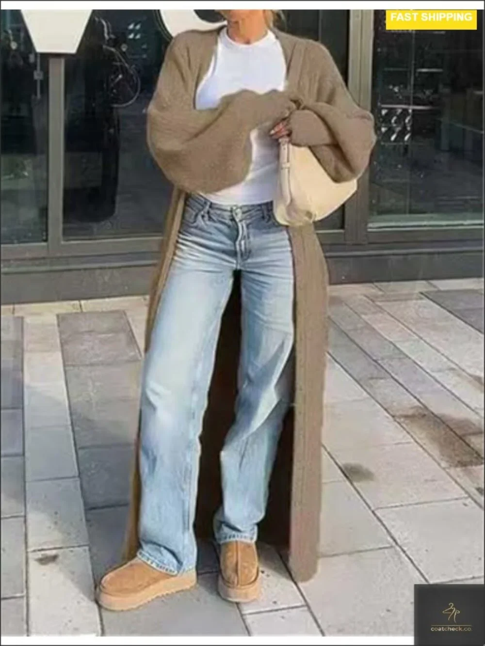 V-Neck Button Down Long Cardigan Chunky Knit Maxi Coat Sweater Dress